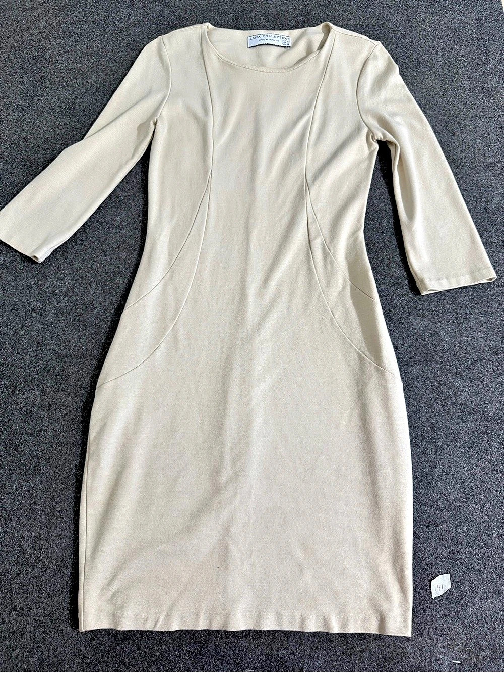 Zara 3/4 Sleeve Midi Dress in Cream Size Medium Like New